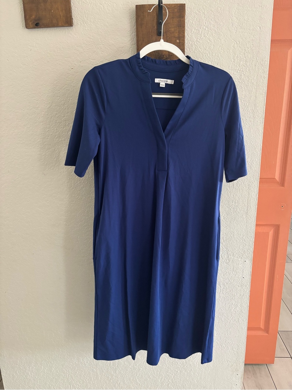 Chico's Royal Blue Short-Sleeve Midi Shift Dress